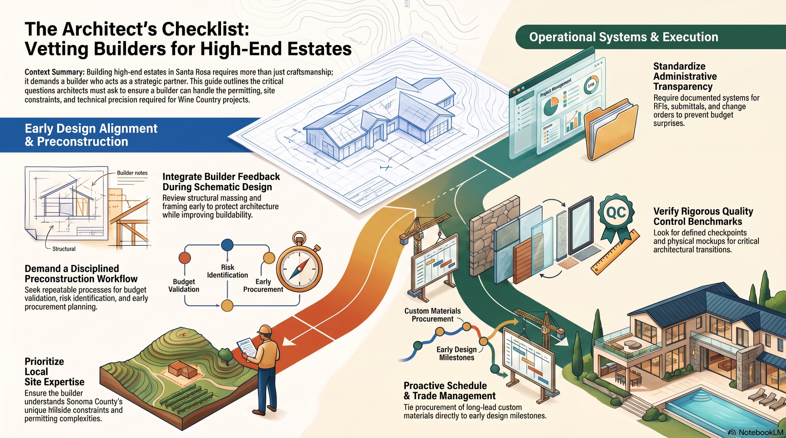 Infographic explaining what questions you should ask when vetting an estate builder